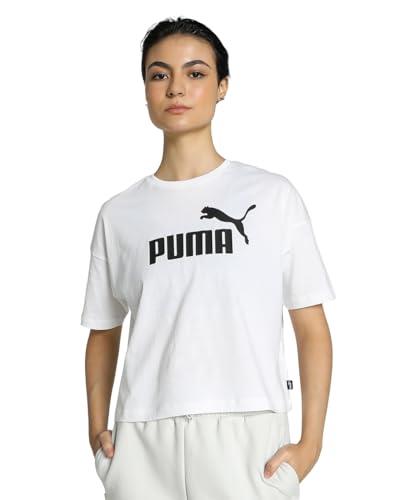 PUMA Women's Essential Cropped Logo Tee, White, Large