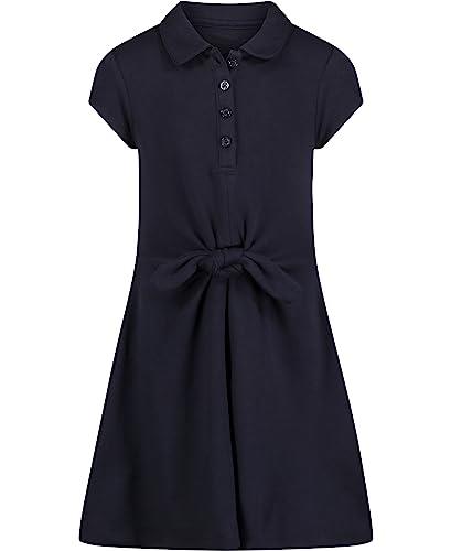 Nautica Girls' School Uniform Short Sleeve Polo Dress, Navy Front Tie, 5