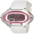 Casio Women's Stainless Steel Rim Digital Watch, Pink Dial, White Band, Mid Size
