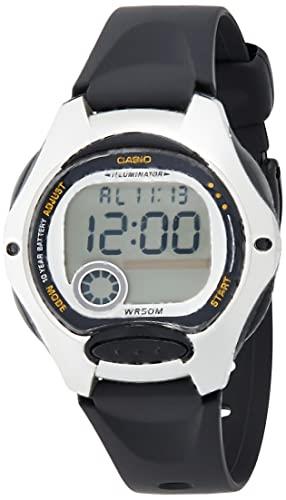 Casio Women's Stainless Steel Rim Digital Watch, Clear Dial, Black Band, Mid Size