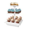 3-Tier Cupcake Stand - Square Display Stand for Birthday, Tea Party, Wedding, or Baby Showers - Dessert Table Display Set by Chef Buddy (White)