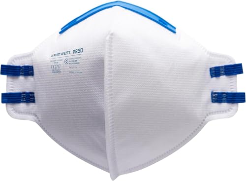 Portwest P250 FFP2 Fold Flat Respirator (Pk20) PU Foam | White, One Size, AS/NZS 1716, Ultrasonic Welded Head Straps, Adjustable Nose Clip, Construction