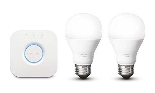 Philips Hue White A19 E27 60 W Equivalent Smart Bulb Starter Kit (2 Hue White Bulbs and a Bridge, Compatible with Amazon Alexa, Apple HomeKit and Google Assistant)