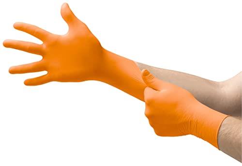 Ansell MicroFlex Nitrile Disposable Gloves with Long Cuff, Orange, Small (Pack of 100)