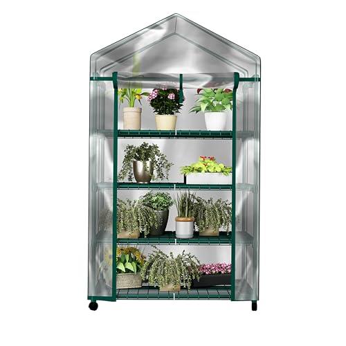 4 Tier Mini Greenhouse - Portable Greenhouse with Locking Wheels and PVC Cover for Indoor or Outdoor - 27 x 19 x 63-Inch Green House by Home-Complete