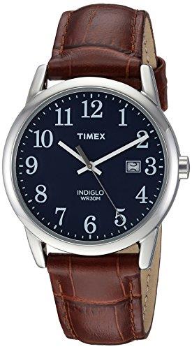 Timex Easy Reader 38mm Leather Strap Watch, Brown Croco/Silver/Blue