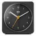 Braun Classic Analogue Clock with Snooze and Light, Quiet Quartz Sweeping Movement, Crescendo Beep Alarm in Black, Model BC03B, Black, Cuff