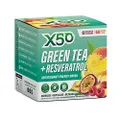 Green Tea X50 Green Tea & Resveratrol Assorted Flavour Energy Drink Powder 60 Sachets, Energy, Fat Burner,, Peach, Tropical, Passionfruit, Raspberry, Mango, Lemon and Ginger. 180 grams