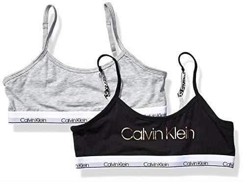 Calvin Klein Girls Cotton Training Bra Bralette with Adjustable Straps, 2 Pack - Black, Heather Grey, 7-8