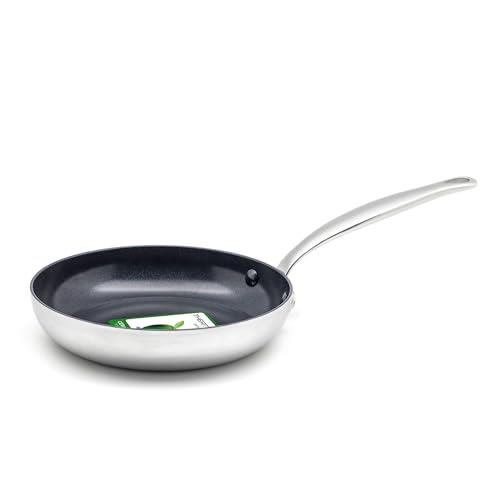 GreenPan Barcelona Evershine Tri-Ply Stainless Steel Healthy Diamond Reinforced Ceramic Non-Stick 20 cm Frying Pan Skillet, PFAS-Free, Multi Clad, Induction, Oven Safe, Silver