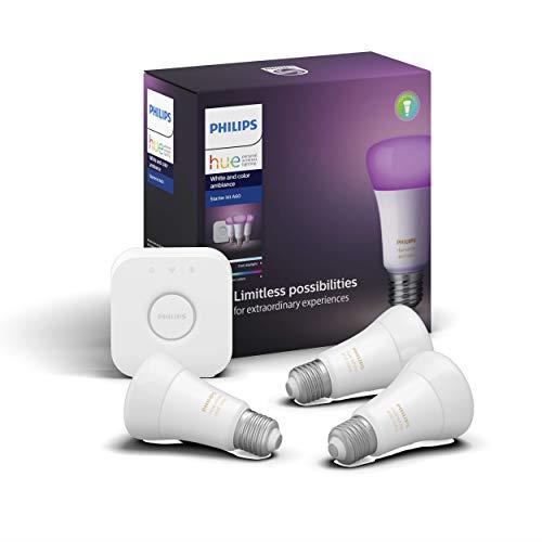 Philips Hue Philips E27 Hue White and Colour Ambiance Smart Bulb Starter Kit - Edison Screw E27 (Compatible with Bluetooth, Zigbee, Amazon Alexa, Apple HomeKit, and Google Assistant)