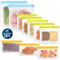10 Pack Dishwasher Safe Reusable Food Storage Bags (5 Resuable Sandwich Bags, 3 Reusable Snack Bags, 2 Freezer Gallon Bags), Extra Thick Leakproof Silicone & Plastic Free Ziplock Bags