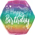 Anagram Super Shape Sparkle Happy Birthday Holographic Foil Balloon, 23 inch, Multicolor