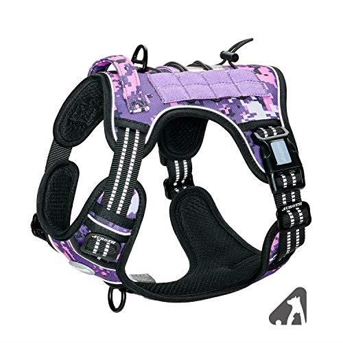 AUROTH Tactical Dog Harness for Small Medium Large Dogs No Pull Adjustable Pet Harness Reflective K9 Working Training Easy Control Pet Vest Military Service Dog Harnesses (S, Purple Camo)