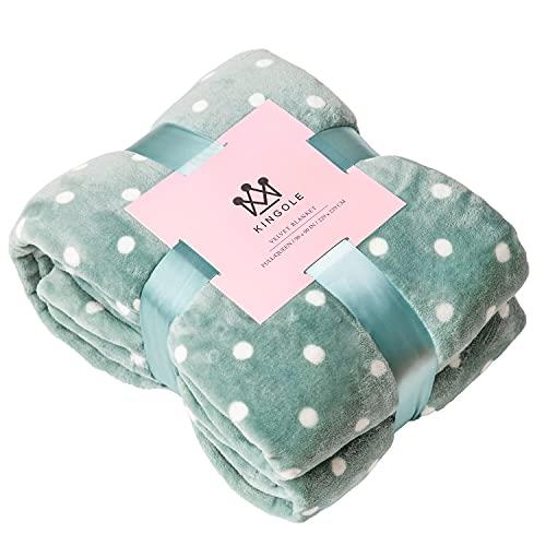 Kingole Flannel Fleece Microfiber Throw Blanket, Luxury Celadon Twin Size Dot Pattern Lightweight Cozy Couch Bed Super Soft and Warm Plush Solid Color 350GSM (66 x 90 inches)