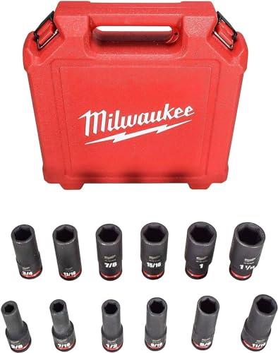 Milwaukee 49667011 Shockwave Impact Duty 1/2 Inch Drive SAE Deep 6 Point Socket 12 Piece Set