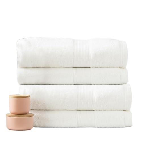 4pc Renee Taylor Stella Shower/Bath Towel Soft 140cm Bamboo Cotton 650 GSM White