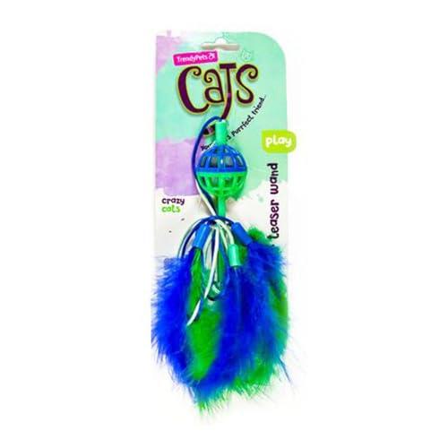 [2PCE] Trendypets Feather Teaser Wand Cat Toy, Pounce and Play, Feather Teaser Wand Cat Toy for Playful Paws