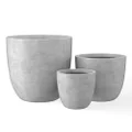 Kante 18", 14", and 10" W Natural Concrete Round Planters (Set of 3), Outdoor Indoor Modern Planter Pots, Lightweight, Weather Resistant, Seamless with Drainage Hole