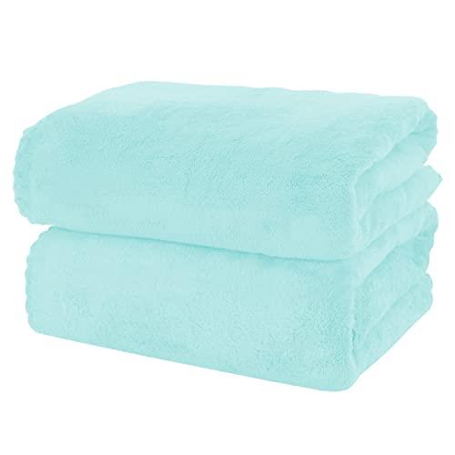 MOONQUEEN 2 Pack Premium Bath Towel Set - Quick Drying - Microfiber Coral Velvet Highly Absorbent Towels - Multipurpose Use as Bath Fitness, Bathroom, Shower, Sports, Yoga Towel (Frozen Blue)