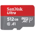 SanDisk 512GB Ultra microSDXC Card + SD Adapter up to 150 MB/s with A1 App Performance, UHS-I, Class 10, U1, Black (SDSQUAC-512G-GN6MA)