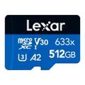 Lexar 633x 512GB Micro SD Card, microSDXC UHS-I Card + SD Adapter, microSD Memory Card up to 100MB/s Read, A2, Class 10, U3, V30, TF Card for Smartphones/Tablets/IP Cameras (LMS0633512G-BNAAA)