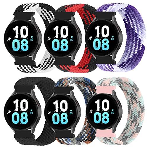 6 Pack Braided 20mm Bands Compatible with Samsung Galaxy 5 Pro 4 Classic Active 2 46mm 45mm 44mm 42mm 40mm Watch, Quick Release Replacement Strap for Samsung Watch 3 41mm For Men Women(C-XS Size)