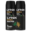 LYNX Australia Aerosol Deodorant Aerosol Body Spray for Men 165 ML x 2 Pack, 48 hour Fressness