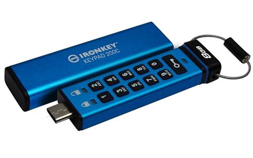Kingston IronKey Keypad 200 Type-C Hardware Encrypted USB Flash Drive FIPS 140-3 Level 3 (Pending) with XTS-AES 256-bit Hardware Encryption - IKKP200C/8GB