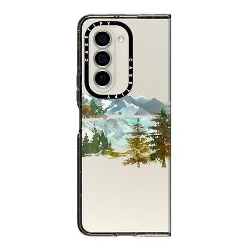CASETiFY Impact Case for Samsung Galaxy Z Fold 5 - Forest Green Teal Blue Watercolor Hand Painted Landscape - Clear Black