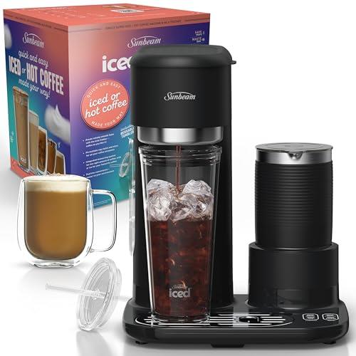 Sunbeam Iced and Hot Coffee Machine with Integrated Frother | Single Serve Coffee Machine, Froth Hot Velvety Milk or Cool Foam, Reusable Tumbler with Straw, Delicious Coffee Recipes, Black SDP1500BK