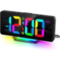 AMIR Digital Alarm Clock, Large LED Digital Clock for Bedrooms with 10 Color RGB NightLight, 2 Alarm, Snooze, 12/24H, USB Charging Port, Adjustable Volume & Brightness Bedside Clock for Heavy Sleepers