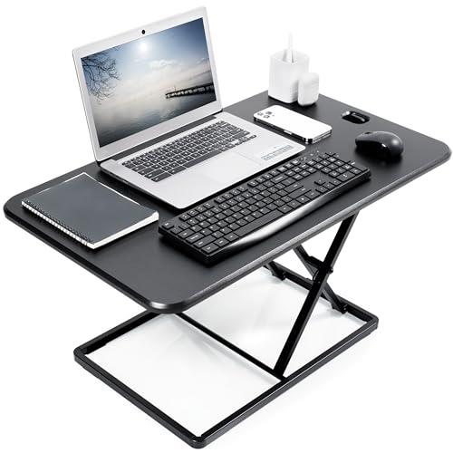 VIVO Ultra-Slim 32 Inch Single Top Height Adjustable Standing Desk Riser, Compact Sit Stand Desktop Converter for Monitor or Laptop, Black, DESK-V032J