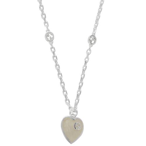 Gucci 6455545 J8410 1184 Interlocking G Heart Necklace Pendant, 19.7 inches (50 cm), White Mother of Pearl, Silver, ワンサイズ, Sterling Silver, No Gemstone
