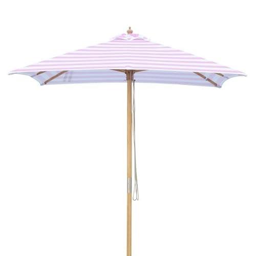 Billy Fresh Flamingo Bamboo Square Market Umbrella with Cover, 2 Metre Shade Diameter, Pink/White Stripe