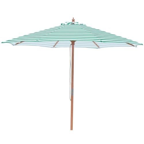 Billy Fresh Daintree "Timber-Look" Aluminium Octagonal Market Umbrella with Cover, 3 Metre Shade Diameter, Green/White Stripe