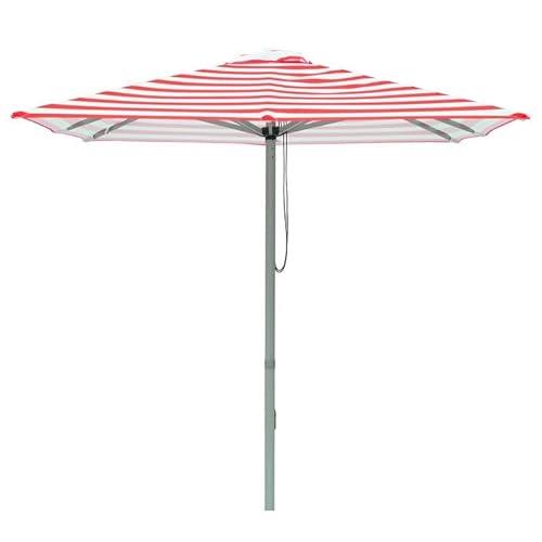 Billy Fresh Salsa Aluminium Square Market Umbrella with Cover, 2 Metre Shade Diameter, Red/White Stripe