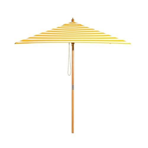 Billy Fresh Sunny Marbella Bamboo Square Market Umbrella with Cover, 2 Metre Shade Diameter, Yellow/White Stripe