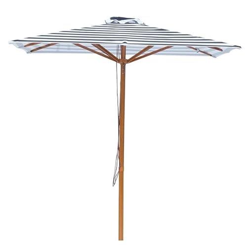 Billy Fresh Aruba "Timber-Look" Aluminium Square Market Umbrella with Cover, 2 Metre Shade Diameter, Black/White Stripe