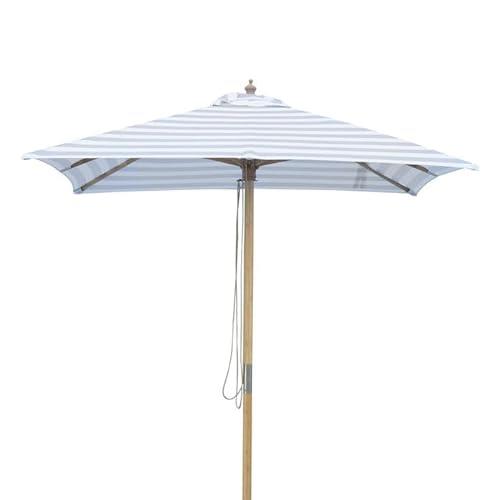 Billy Fresh Peninsula Bamboo Square Market Umbrella with Cover, 2 Metre Shade Diameter, Grey/White Stripe