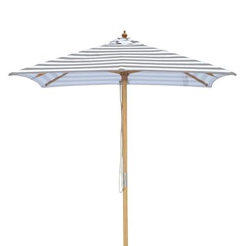 Billy Fresh Coastal Bamboo Square Market Umbrella with Cover, 2 Metre Shade Diameter, Taupe/White Stripe