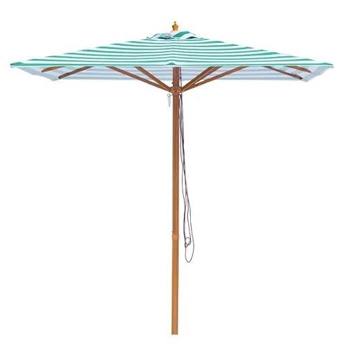 Billy Fresh Daintree Bamboo Square Market Umbrella with Cover, 2 Metre Shade Diameter, Green/White Stripe