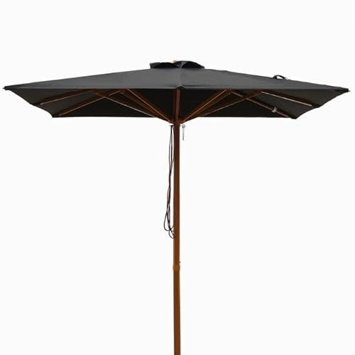 Billy Fresh "Timber-Look" Aluminium Square Market Umbrella with Cover, 2 Metre Shade Diameter, Black
