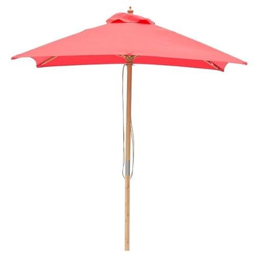 Billy Fresh Bamboo Square Market Umbrella with Cover, 2 Metre Shade Diameter, Solid Red
