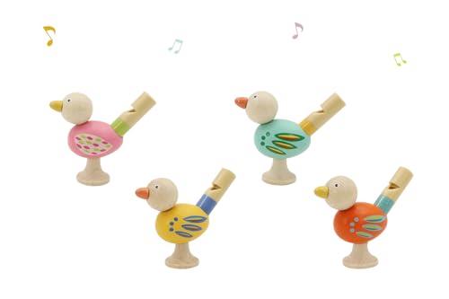 Kaper Kidz NG23830 Wooden Bird Whistle Set of 4: Musical Toy for Kids Party Favour for Ages 2+