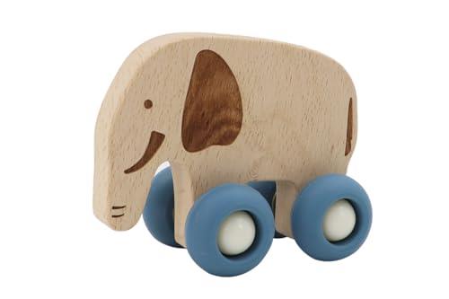 Kaper Kidz NG23835E Wooden Elephant with Silicone Wheels: Rolling Push Toy for Toddlers and Babies for Ages 18 Months+