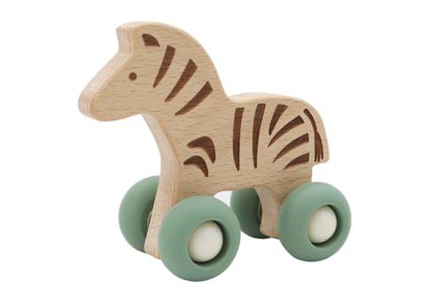 Kaper Kidz NG23835Z Wooden Zebra with Silicone Wheels: Rolling Push Toy for Toddlers and Babies for Ages 18 Months+