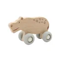 Kaper Kidz NG23835H Wooden Hippopotamus with Silicone Wheels: Rolling Push Toy for Toddlers and Babies for Ages 18 Months+