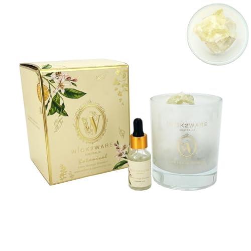 Wick2Ware Lime Orange Blossom Botanical Essential Oils with Rock Crystals and Glass Jar Gift Set