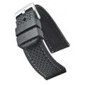 Premium Quality Waterproof Silicone Watch Band Strap with Quick Release - Soft Rubber Black Watch Band 24mm - Grey Stitching